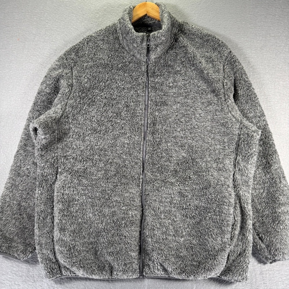 Uniqlo Fluffy Yarn Fleece Jacket Women 3XL Gray Full Zip Sherpa Comfort Outdoor